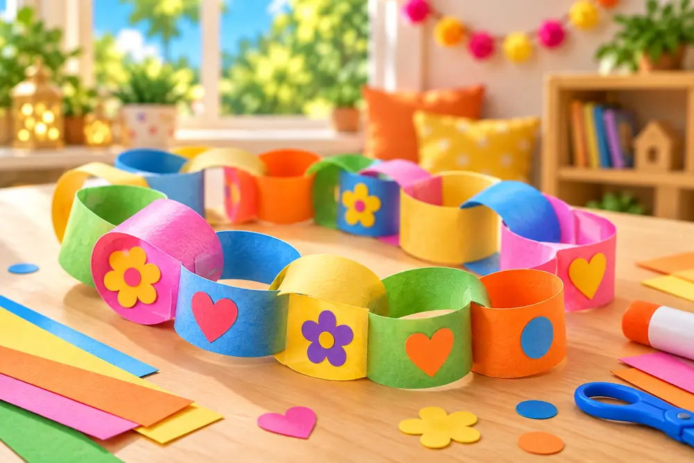 Illustrated colorful paper-loop kindness chain