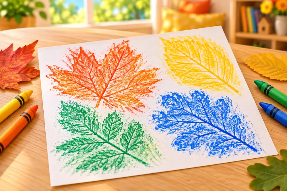 Digital preview of a finished Crayon leaf rubbing art