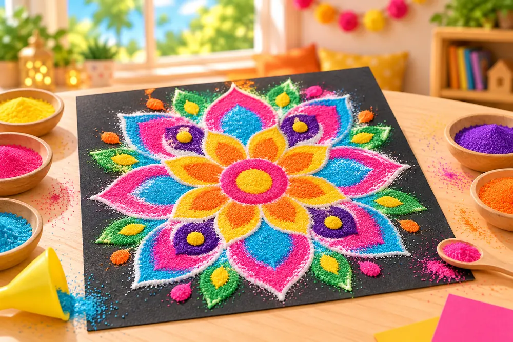 Digital preview of a finished Colorful salt rangoli