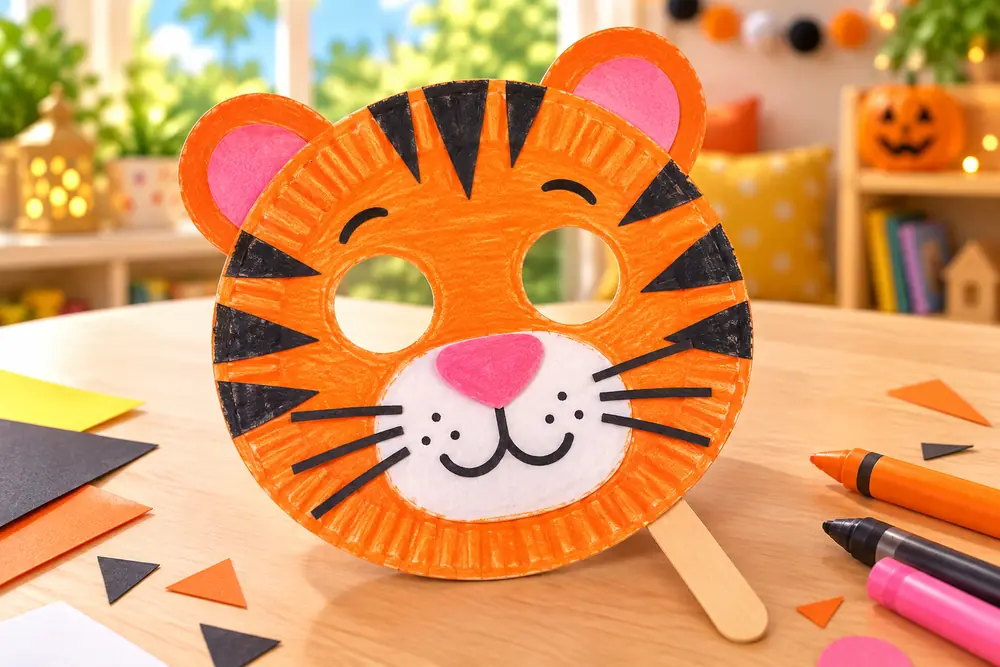 Digital preview of a finished Paper-plate tiger mask