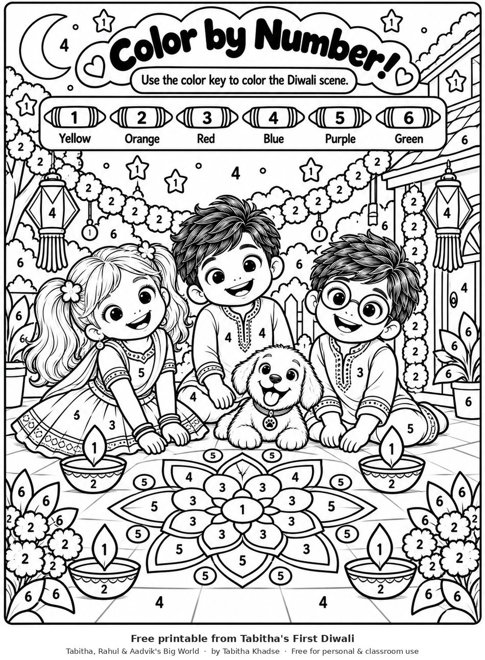 Preview of Diwali Color by Number for Preschool worksheet