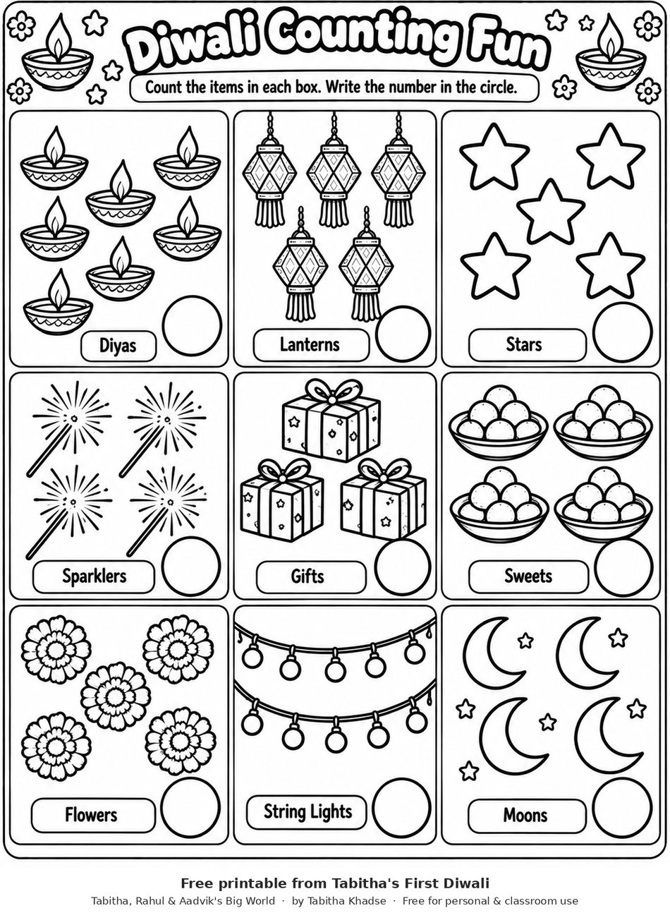 Preview of Diwali Counting Worksheet for Preschool worksheet