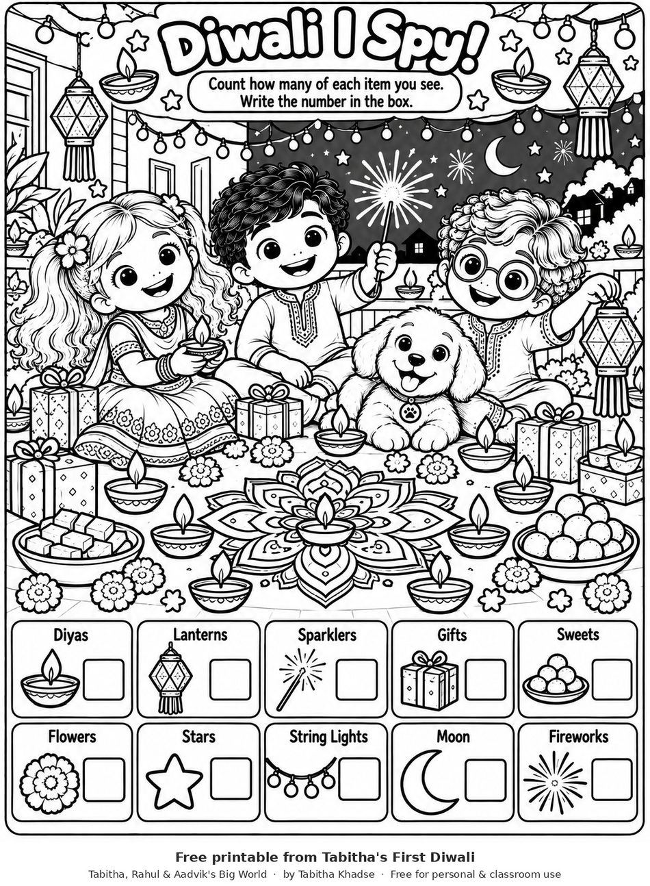 Preview of Diwali I Spy Printable for Kids worksheet