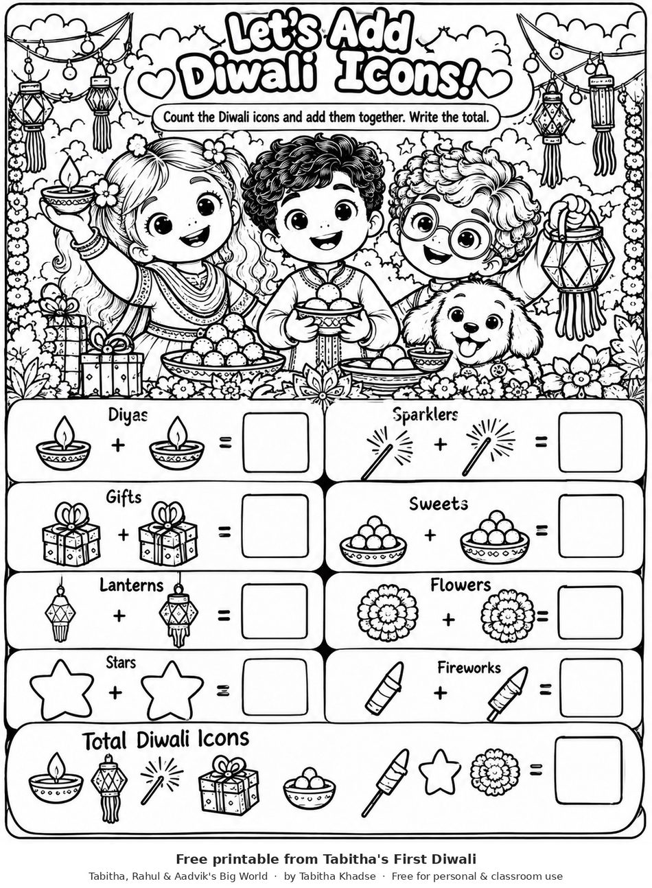 Preview of Diwali Picture Addition for Kindergarten worksheet