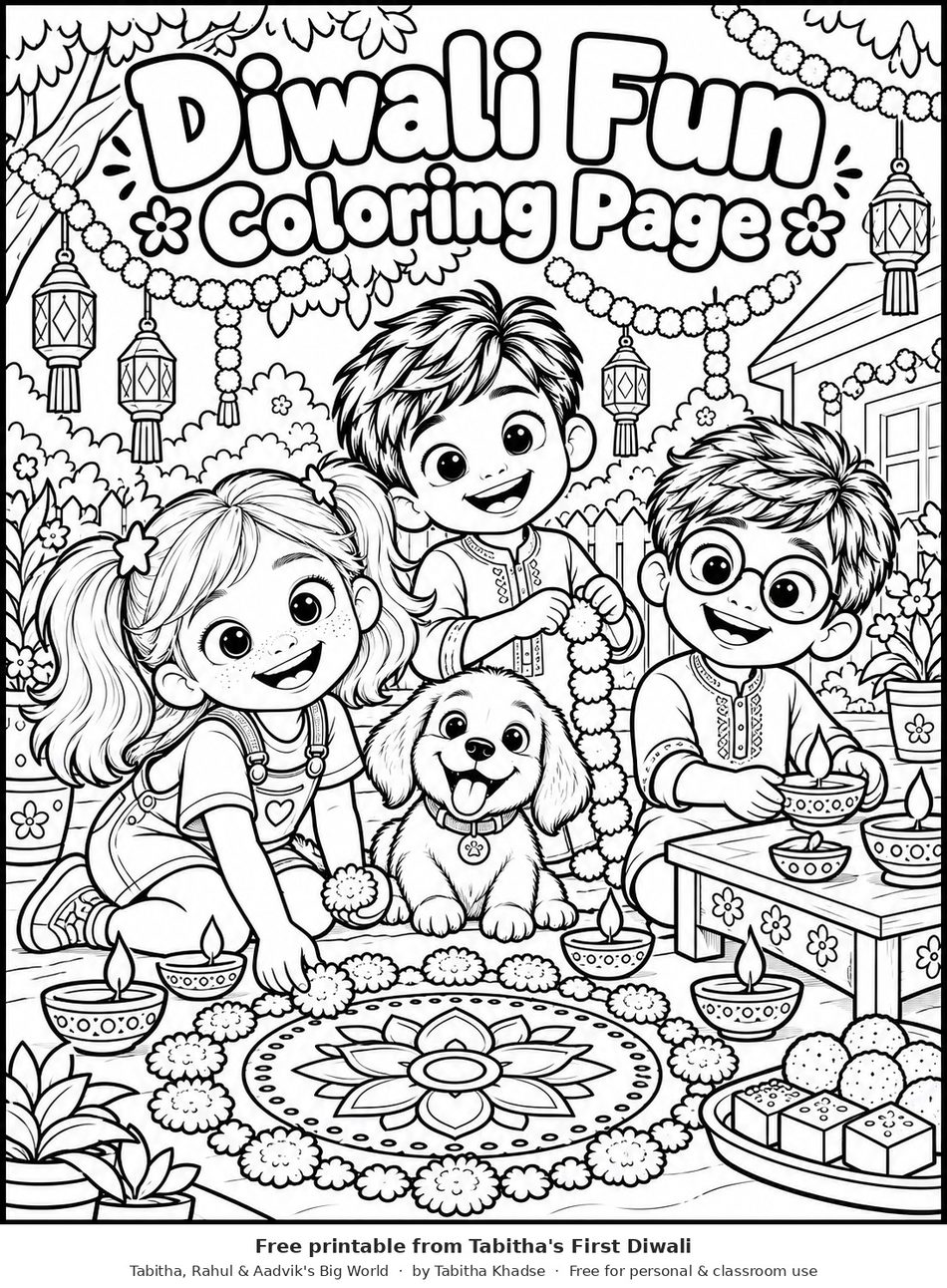 Preview of Free Diwali Coloring Page for Kids worksheet