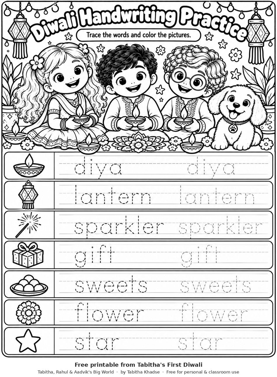 Preview of Free Diwali Handwriting Practice Worksheet worksheet