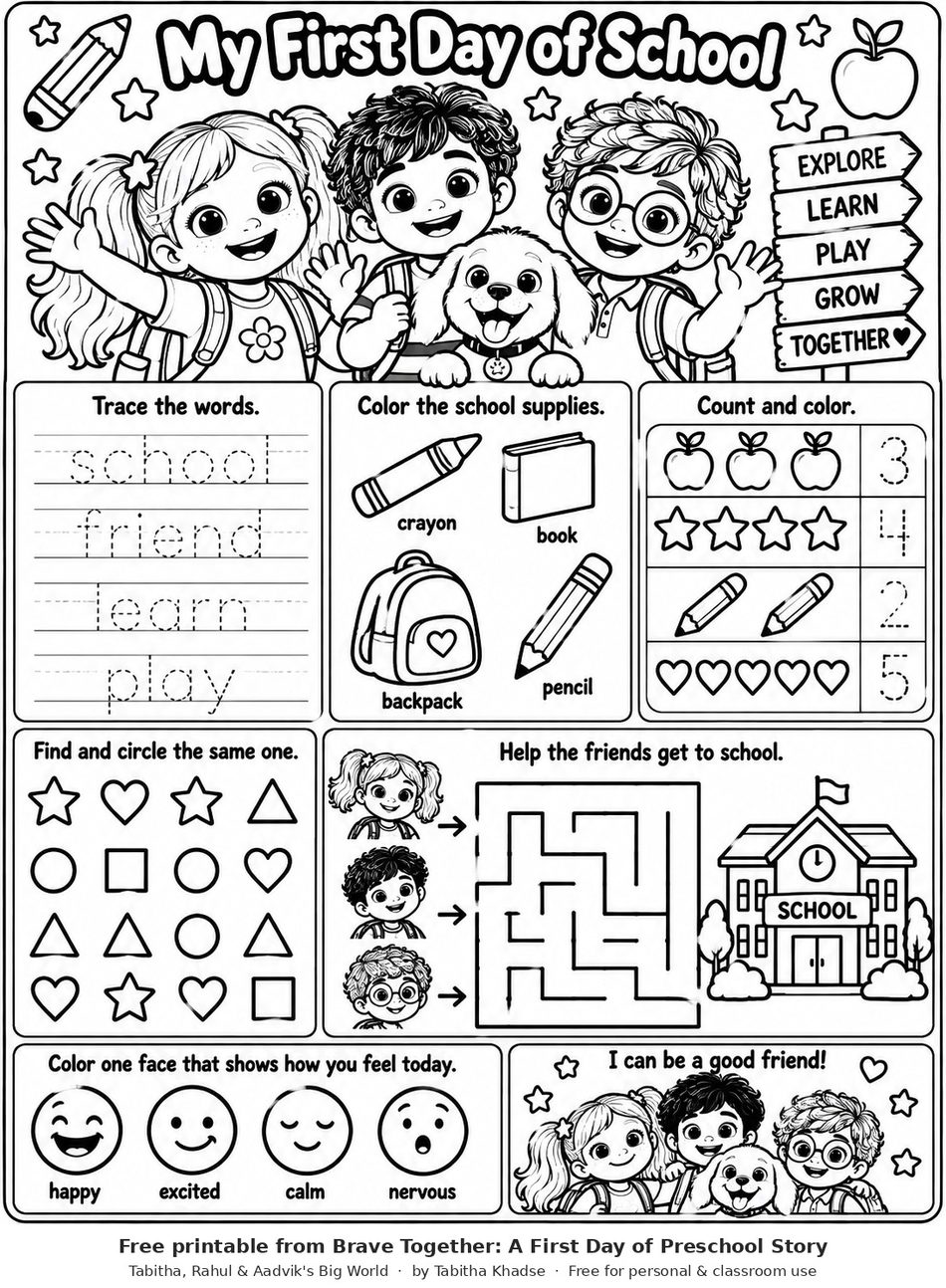 Preview of First Day Maze and Feelings worksheet