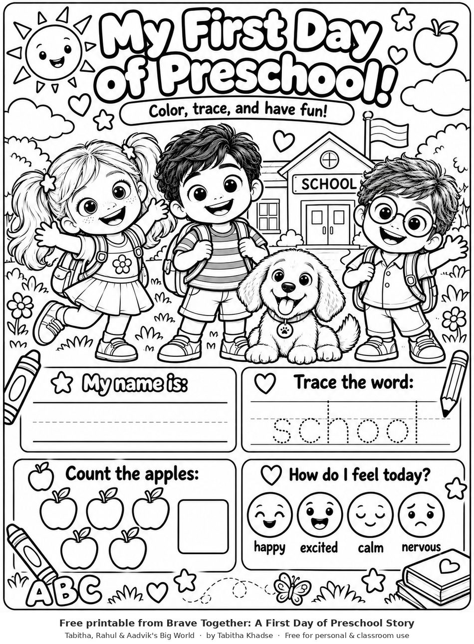 Preview of My First Day of Preschool Coloring Page worksheet