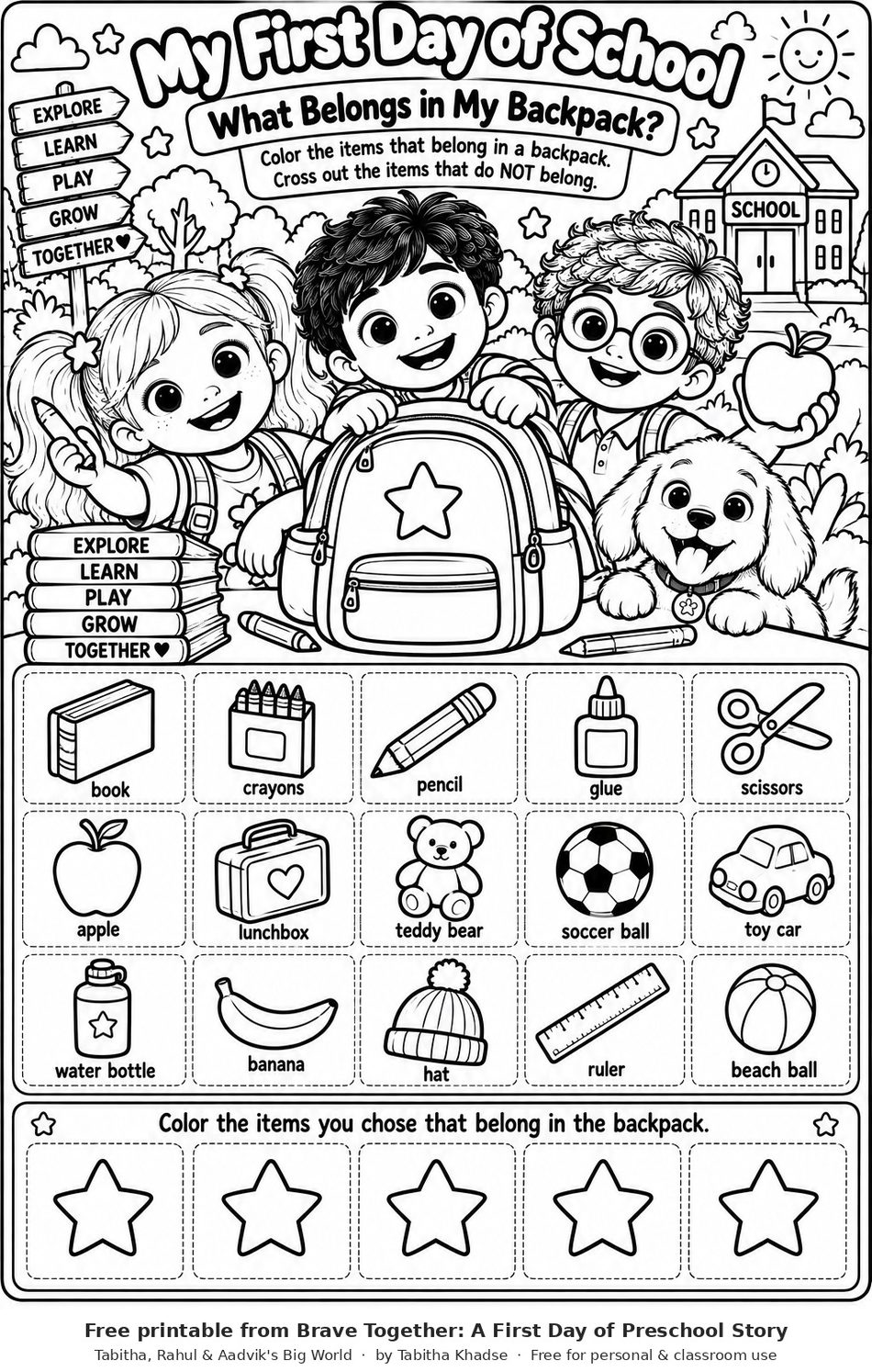 Preview of What Belongs in My Backpack? worksheet