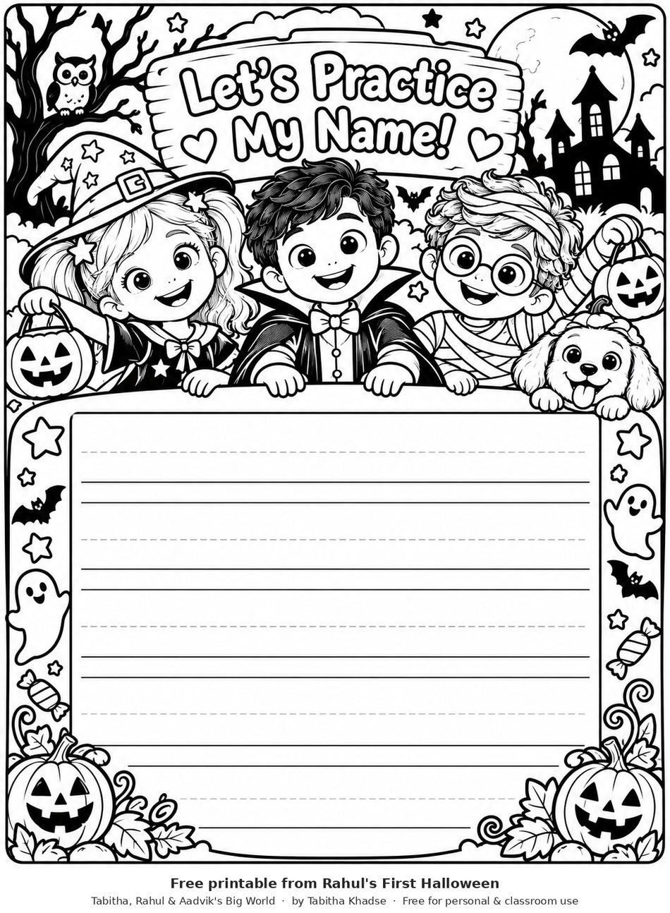 Preview of Free Halloween Name Practice Printable worksheet