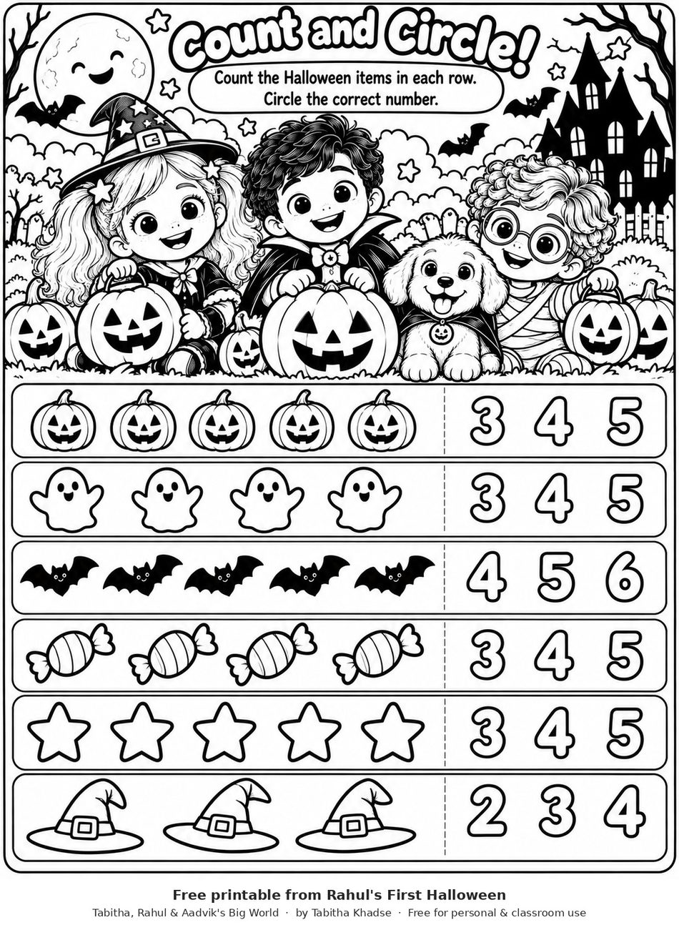 Preview of Halloween Count and Circle Math Worksheet worksheet
