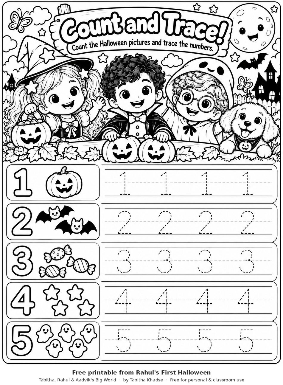 Preview of Halloween Count and Trace Numbers 1-5 worksheet